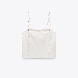 Beaded Linen Blend Top Zara